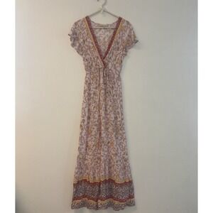 Dress Size Xs Cottage Core Classy Y2K Milkmaid Bow Flower Long Vneck Boho Flowy